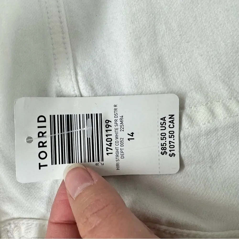 Torrid White High Rise Straight Leg Jeans Womens 14 Distressed Raw Hem Denim - Picture 10 of 13